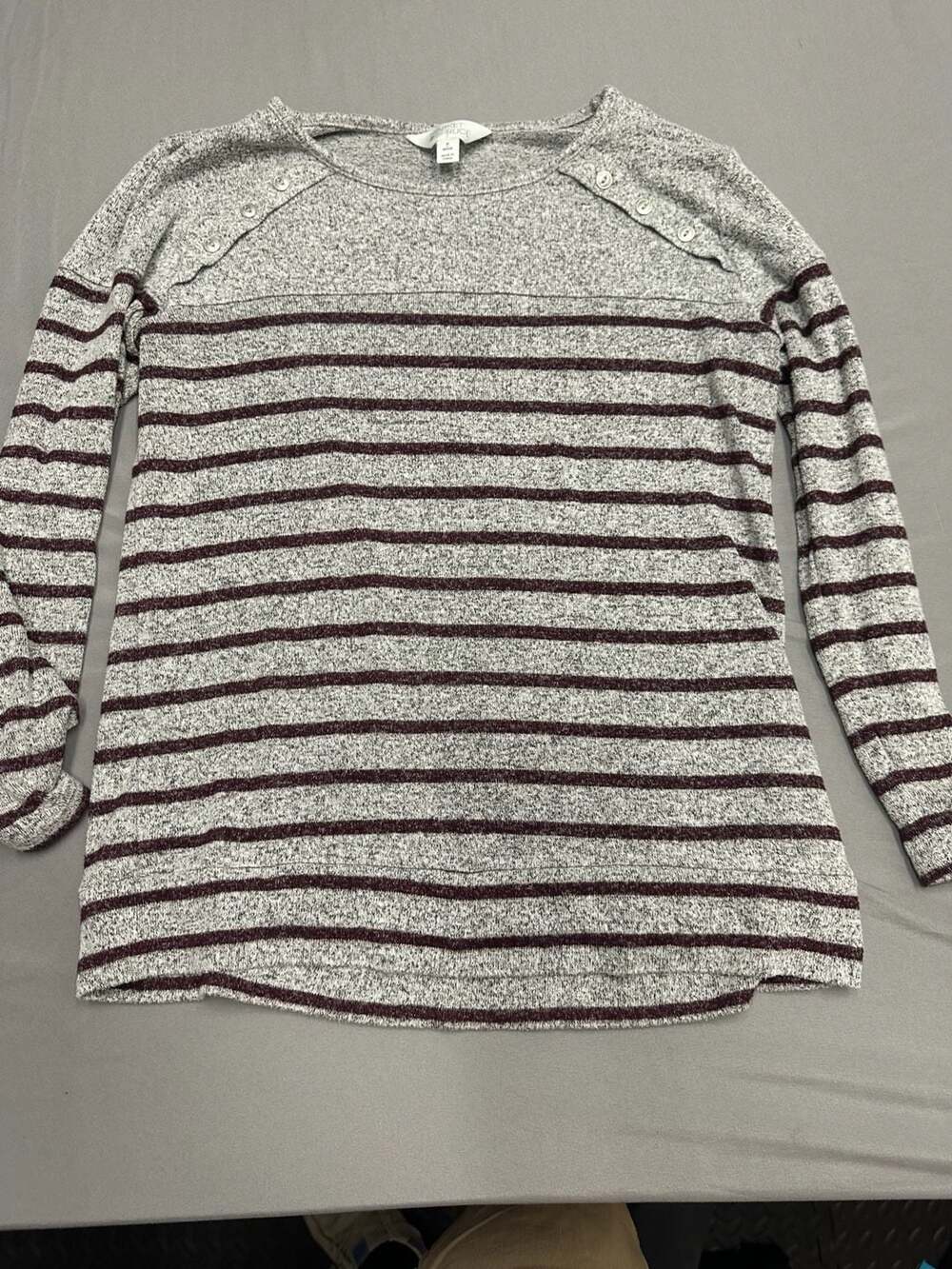 Market & Spruce Petite Long Sleeve Striped Knit Top with Shoulder Buttons